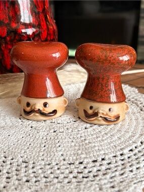 Vintage Ceramic Chef Salt & Pepper Shakers – Mustache Cooks, Japan